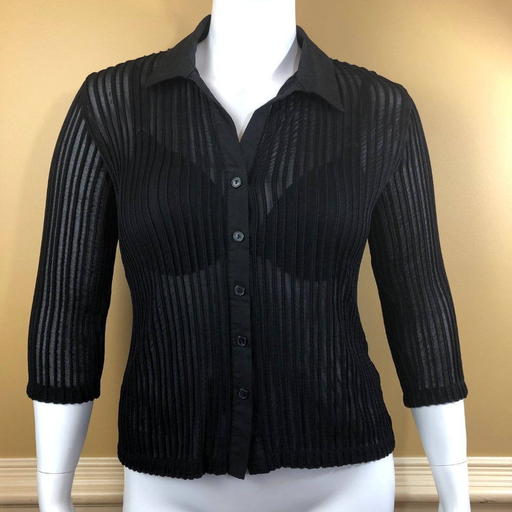 Fashion Bug Button Down Blouse Ribbed Sheer - Picture 7 of 7
